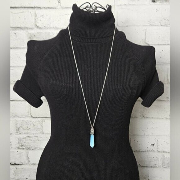 Opalite Crystal Point Pendant Necklace w/ Silver-Tone Filigree Cap - Picture 3 of 5